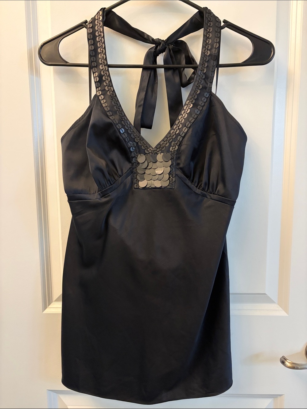 The Limited Black Sequin Trim Halter Chemise Size L